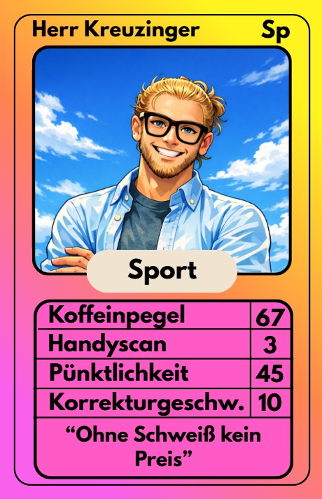 AbiCards Lehrersammelkarte Vorderseite im individuellen Design