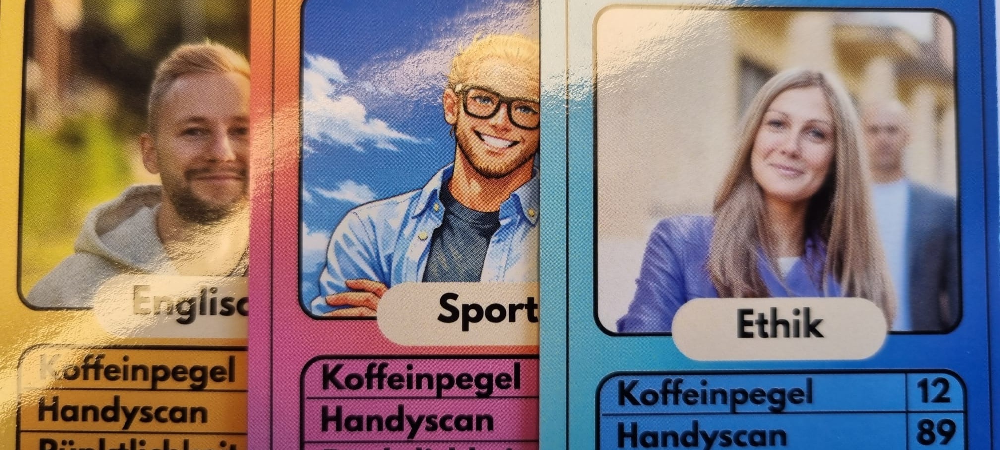 Mehrere AbiCards ausgebreitet